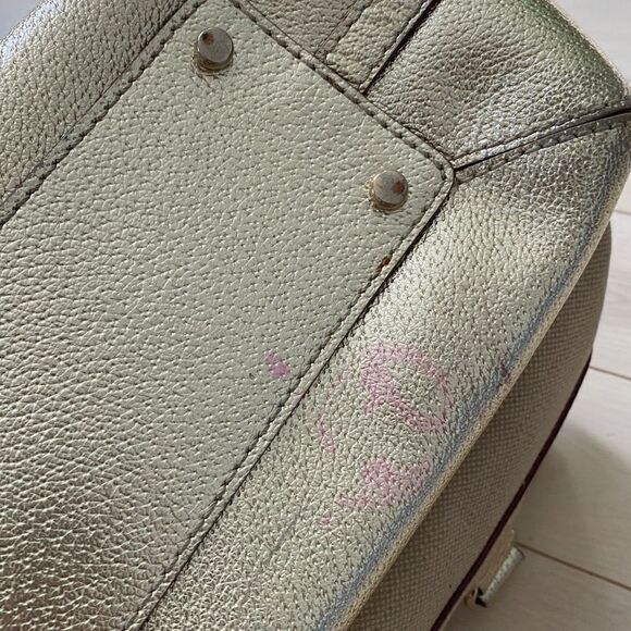 Kate Spade Women's Metallic Gold Pebbled Leather & Canvas Shoulder Bag Gold - Picture 7 of 7